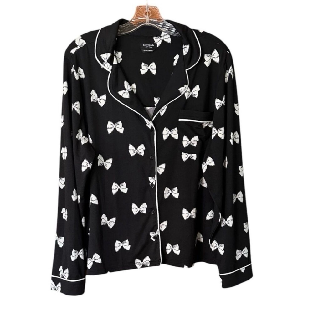 Kate Spade Black Bow Print Button Pajama Top XL